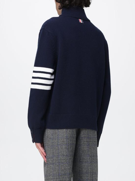 25FW 톰브라운 메리노 울 4-바 퍼널 넥 풀오버 MKA567AY1029 415 Blue - THOM BROWNE
