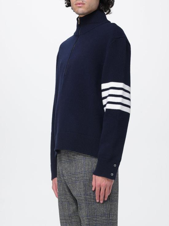 25FW 톰브라운 메리노 울 4-바 퍼널 넥 풀오버 MKA567AY1029 415 Blue - THOM BROWNE