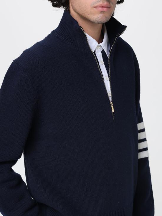 25FW 톰브라운 메리노 울 4-바 퍼널 넥 풀오버 MKA567AY1029 415 Blue - THOM BROWNE