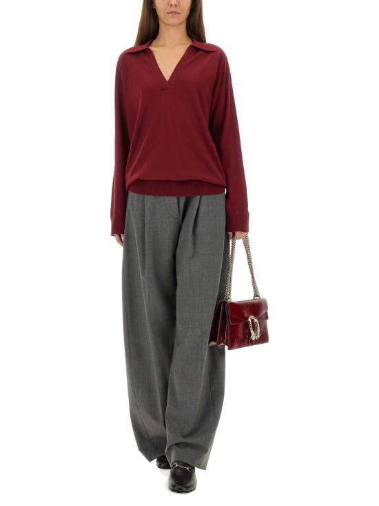26FW 구찌 딥 브이넥 리브드 커프 울 폴로 스웨터 793883 XKFA86318 BORDEAUX - GUCCI
