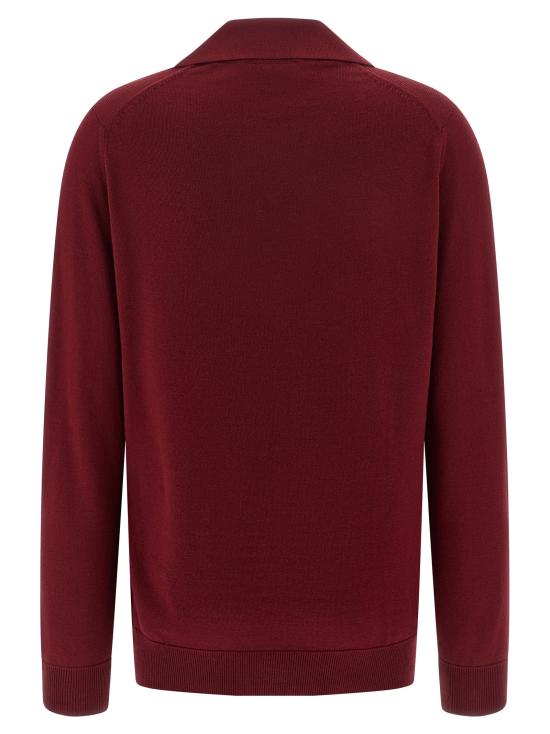 25FW 구찌 딥 브이넥 리브드 커프 울 폴로 스웨터 793883 XKFA86318 BORDEAUX - GUCCI