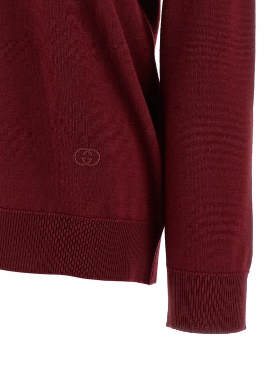 25FW 구찌 딥 브이넥 리브드 커프 울 폴로 스웨터 793883 XKFA86318 BORDEAUX - GUCCI