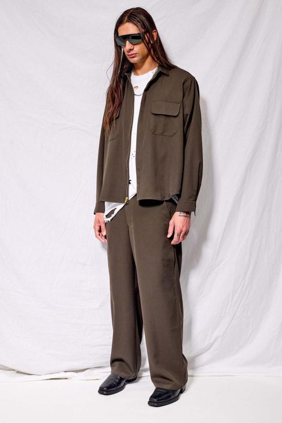  어셈블리 뉴욕 긴팔 셔츠 어셈블리 브라운 수팅 지퍼 포엣 셔츠 - ASSEMBLY NEW YORK