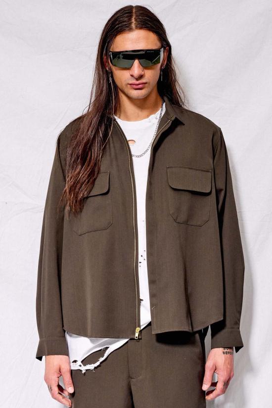  어셈블리 뉴욕 긴팔 셔츠 어셈블리 브라운 수팅 지퍼 포엣 셔츠