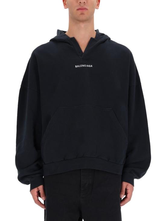 26SS 발렌시아가 백 폴로 후드 페이디드 827939 TTVJ21569 BLACK
