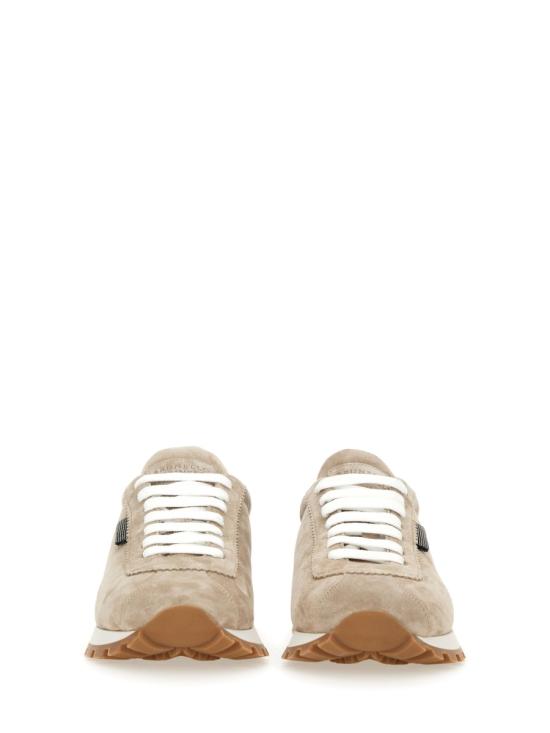 26SS 브루넬로 쿠치넬리 샤이니 탭 디테일 스웨이드 러닝 스니커즈 MZSFG2110 C5859 DOVE - BRUNELLO CUCINELLI