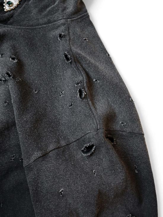  캐피탈 긴팔 티셔츠 SWT 니트 스릴러 데미지드 후드 티셔츠(스터드) - KAPITAL