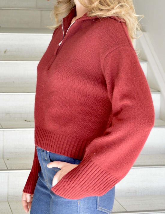  얼루드 가디건 알루드 폴로넥 스웨터 버건디 - ALLUDE