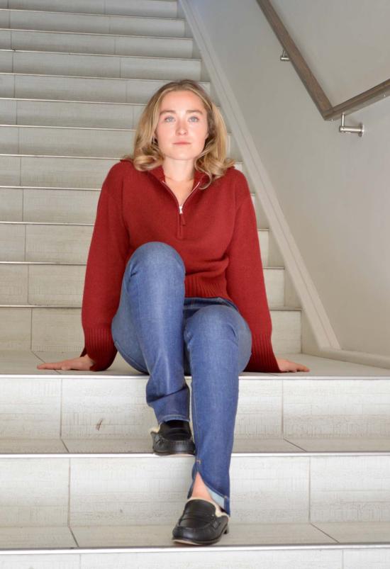  얼루드 가디건 알루드 폴로넥 스웨터 버건디 - ALLUDE