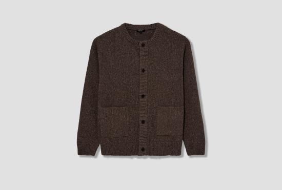 25FW EVAN KINORI 가디건 크루넥 카디건 - 캐시미어/울 트위드/라이트 브라운