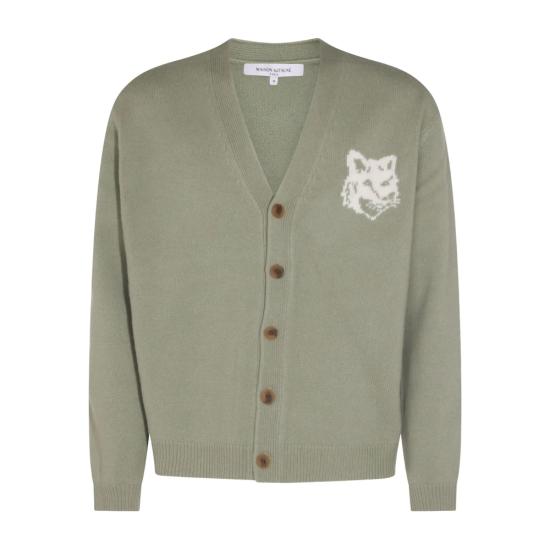 25FW 메종키츠네 폭스 헤드 인타르시아 메리노 가디건 PM00509KM0329 SGREC GREEN - MAISON KITSUNE