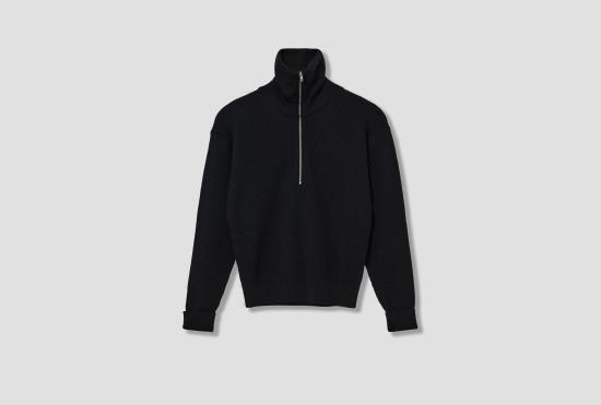 25FW 르메르 터틀넥 하프 지퍼 스웨터 - 버진 울 TO1439 LK1042 블랙
