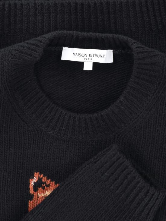 25FW 메종키츠네 드레스드 폭스 인타르시아 울 점퍼 PW00812KH0002 P199 Black - MAISON KITSUNE