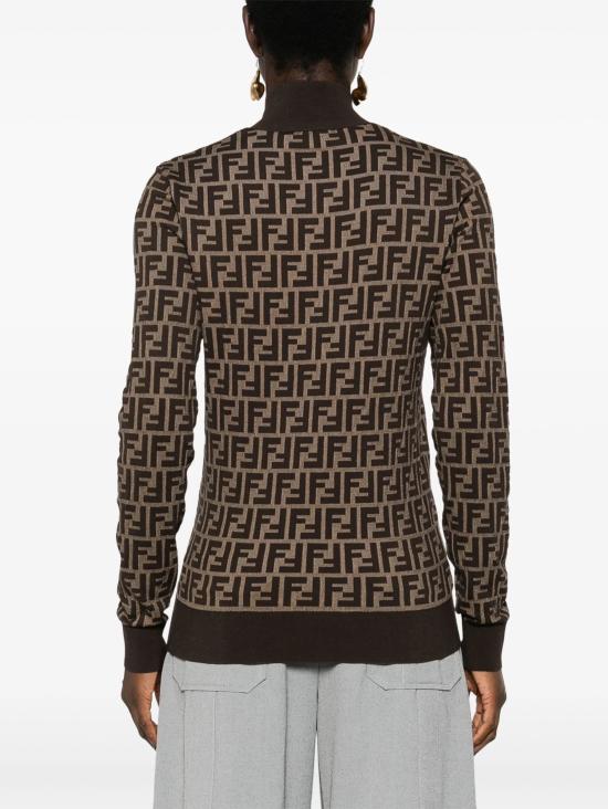 25FW 펜디 FF 자카드 코튼 하이칼라 스웨터 FF 자카드 코튼 하이칼라  FZXC73ASJT F0GGE BROWN - FENDI