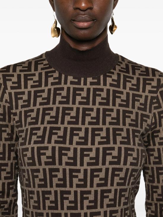 25FW 펜디 FF 자카드 코튼 하이칼라 스웨터 FF 자카드 코튼 하이칼라  FZXC73ASJT F0GGE BROWN - FENDI