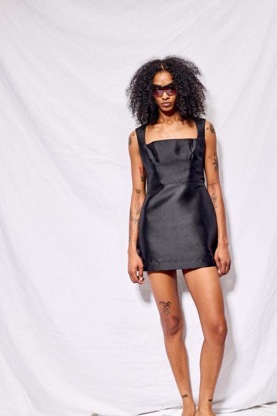  마르케스 알메이다 숏 원피스 헤비 새틴 미니 스퀘어 코르셋 피티드 드레스 - MARQUES ALMEIDA