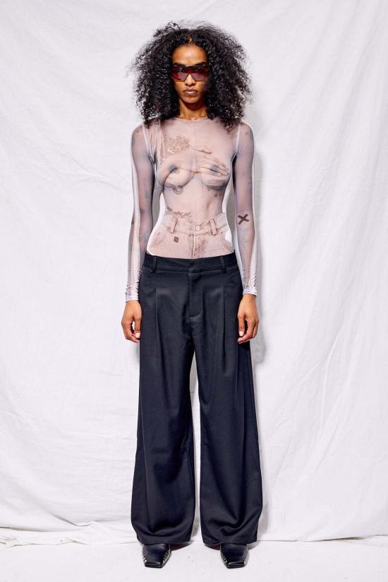  TTSWTRS 바디수트 티셔츠 Ttswtrs 화이트 메시 바디수트 콜라주 - OTHER BRANDS