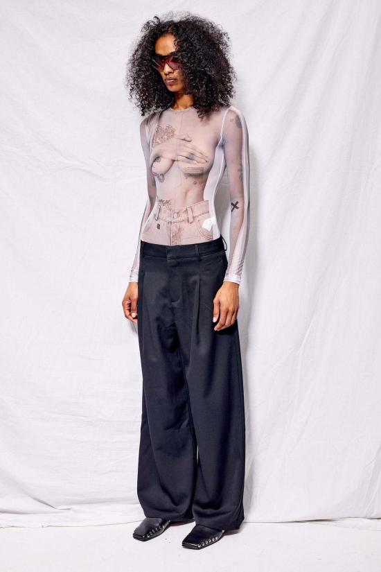  TTSWTRS 바디수트 티셔츠 Ttswtrs 화이트 메시 바디수트 콜라주 - OTHER BRANDS