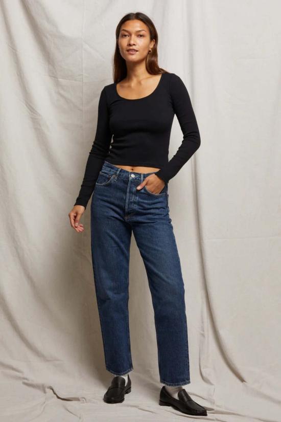  퍼펙트 화이트 티 긴팔 티셔츠 안야 리브 롱슬리브 탑 트루 블랙 - PERFECT WHITE TEE