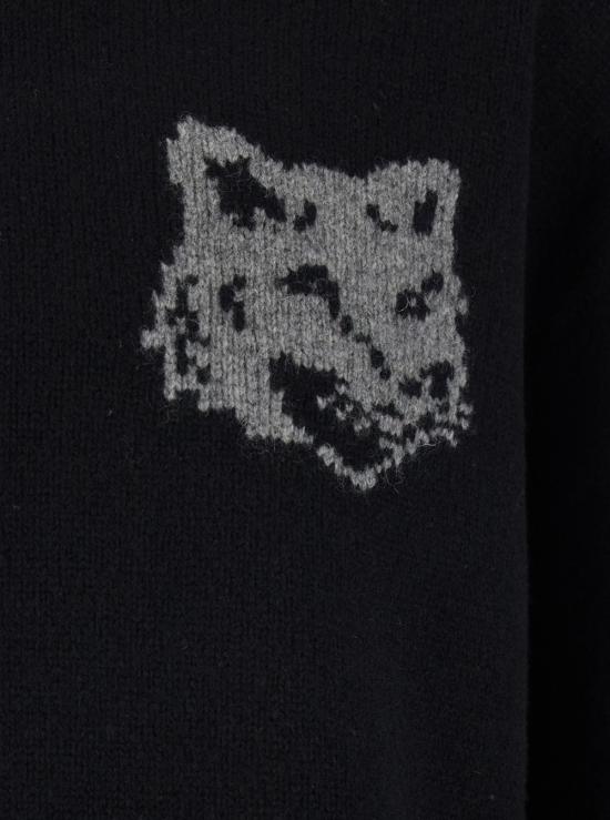 25FW 메종키츠네 폭스 헤드 인타르시아 메리노 스웨터 PM00816KM03290391 Black - MAISON KITSUNE