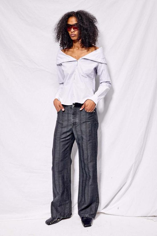  아워레가시 블라우스 아워 레거시 다이너 핀스트라이프 슈퍼 팝린 가오나시 셔츠 - OUR LEGACY