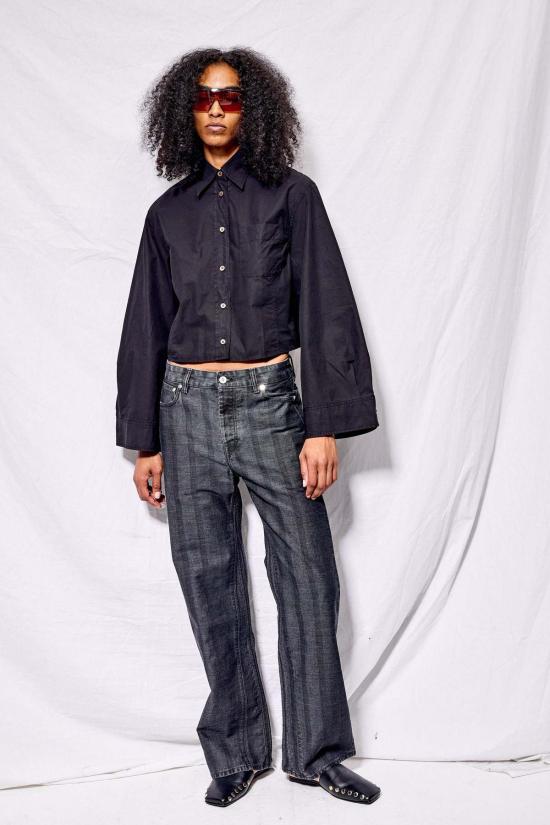  아워레가시 긴팔 셔츠 아워 레거시 염색 블랙 덴스 팝린 벌룬 셔츠 - OUR LEGACY