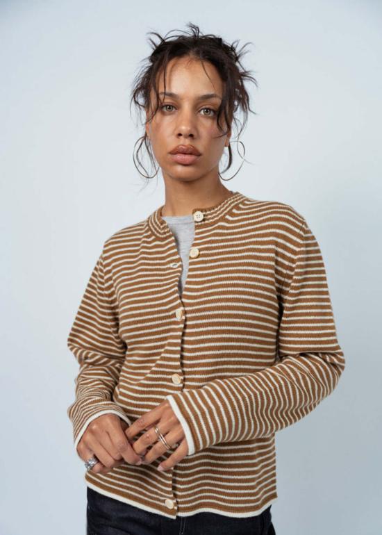  MJ 왓슨 가디건 Mj. 왓슨 스트라이프 캐시미어 카디건 토바코/내추럴 - MJ. WATSON