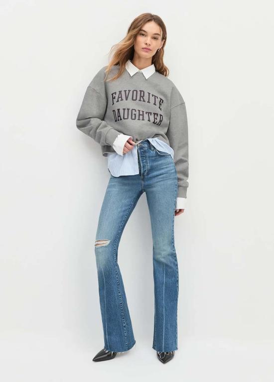  페이보릿 도우터 스웨터 페이버릿 도터 크롭 컬리지에이트 스웨트셔츠 헤더 그레이/버건디 - FAVORITE DAUGHTER