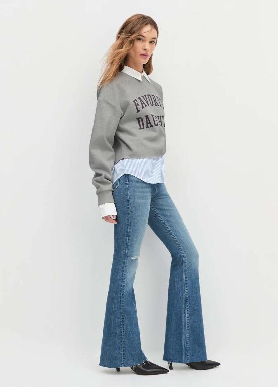  페이보릿 도우터 스웨터 페이버릿 도터 크롭 컬리지에이트 스웨트셔츠 헤더 그레이/버건디 - FAVORITE DAUGHTER