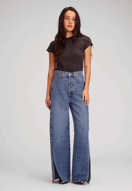  에티카 데님 팬츠 ética Hanna Split Leg Barrel Jeans Gold Rush