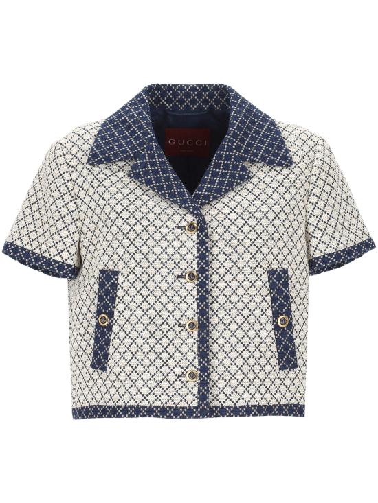 25FW 구찌 다이아몬드 코튼 부클레 자켓 826056 ZASW89037 Cream blue