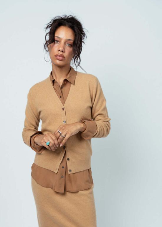  브라조 트리콧 가디건 브라조 트리코 미니 로얄 프링글 카디건 카멜 - BRAZEAU TRICOT