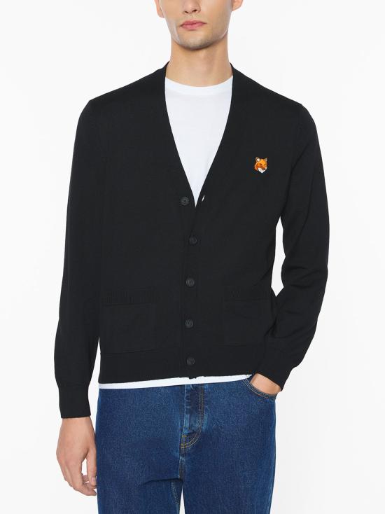 26FW 메종키츠네 폭스 헤드 메리노 레귤러 가디건 PM00501KT1181 P199 BLACK - MAISON KITSUNE