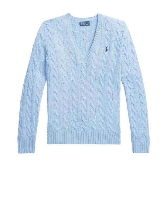 25FW 폴로 랄프로렌 포니 로고 자수 케이블 니트 v넥 스웨터 211 971866 004 NEW LITCHFIELD BLUE
