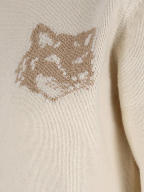 25FW 메종키츠네 폭스 헤드 인타르시아 메리노 스웨터 NW00808KM0329 0395 White - MAISON KITSUNE