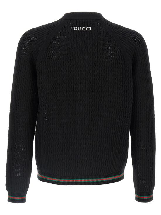 25FW 구찌 웹 아주르 코튼 니트 가디건 788009XKD151060 Black - GUCCI