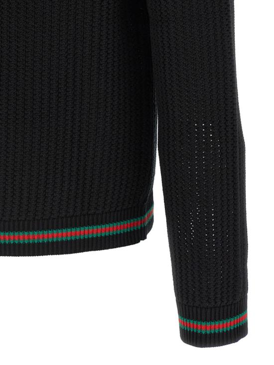 25FW 구찌 웹 아주르 코튼 니트 가디건 788009XKD151060 Black - GUCCI