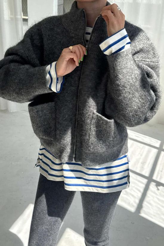  르 본 숍 자켓 르 봉 숍 알파카 지퍼 프런트 재킷 차콜 - Le Bon Shoppe