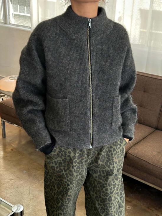  르 본 숍 자켓 르 봉 숍 알파카 지퍼 프런트 재킷 차콜 - Le Bon Shoppe