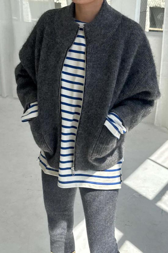  르 본 숍 자켓 르 봉 숍 알파카 지퍼 프런트 재킷 차콜 - Le Bon Shoppe