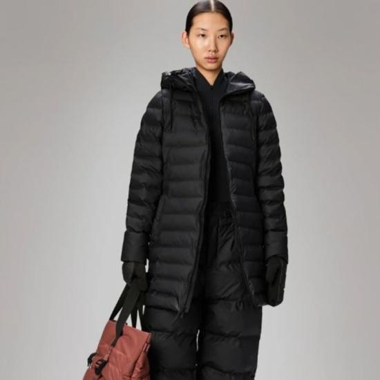  레인스 봄버 자켓 로흐자 롱 퍼퍼 커브 재킷 블랙 - RAINS