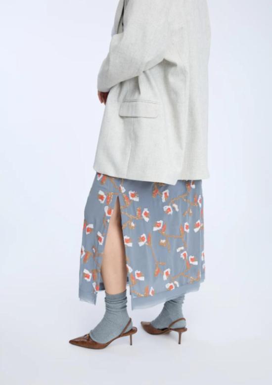  문테 미디 스커트 Munthe Omi 스팽글 자수  그레이 - MUNTHE