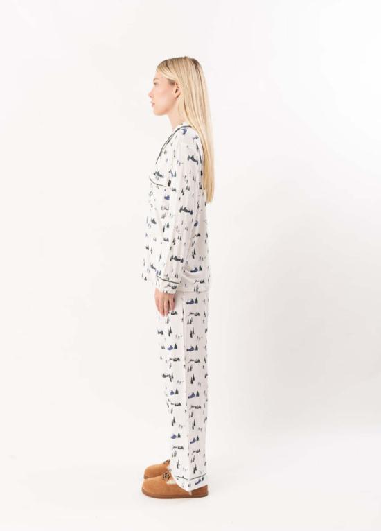  에버제이 라운지 웨어 지젤 프린트 롱 파자마 세트 스키 샬레 아이보리/파인 - EBERJEY