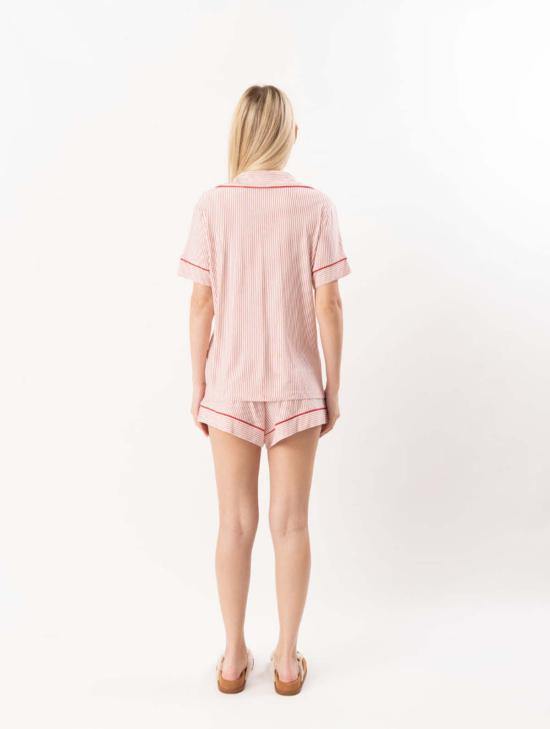  에버제이 언더웨어 지젤 프린트 릴렉스 숏 파자마 세트 듀오 스트라이프 홀리레드 - EBERJEY