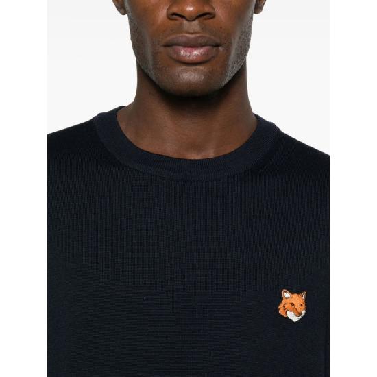 25FW 메종키츠네 폭스 헤드 메리노 레귤러 스웨터 PM00801KT1881 CLNAV BLACK - MAISON KITSUNE