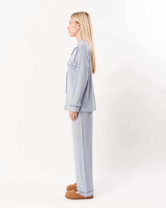  에버제이 라운지 웨어 지젤 롱 파자마 세트 그레이 던/네이비 - EBERJEY