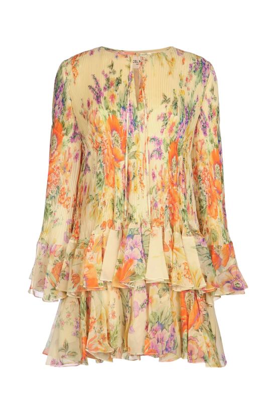 25FW 셀린느 미디 원피스 RR0CU0415 GAI2 PALEYELLOWMULTICOLOR