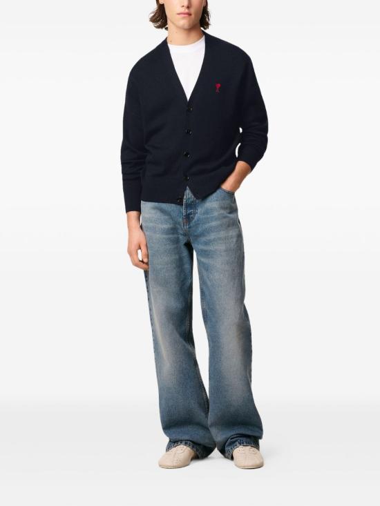 24FW 아미 ADC 울 V넥 가디건 HKC361001 414 Navy red - AMI