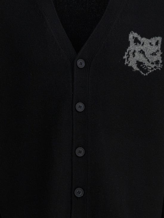 25FW 메종키츠네 폭스 헤드 인타르시아 메리노 가디건 PM00509KM03290391 Black - MAISON KITSUNE