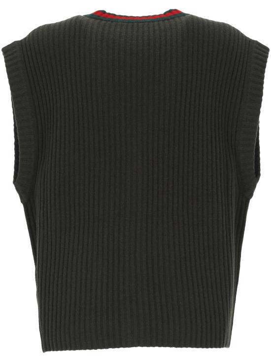 25FW 구찌 리브 니트 브이넥 울 조끼  834023 XKEX63036 PINE GREEN MC - GUCCI